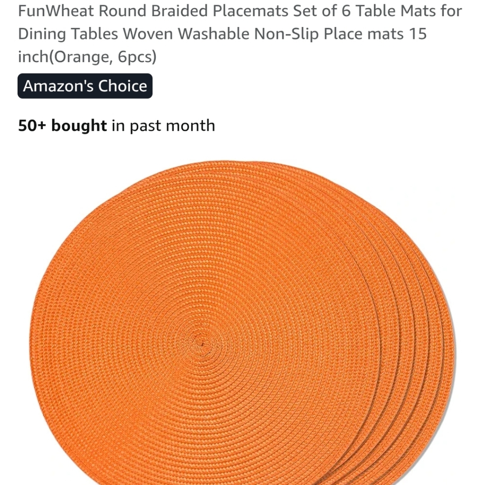 Funwheat Braided Orange Round Placemats Set